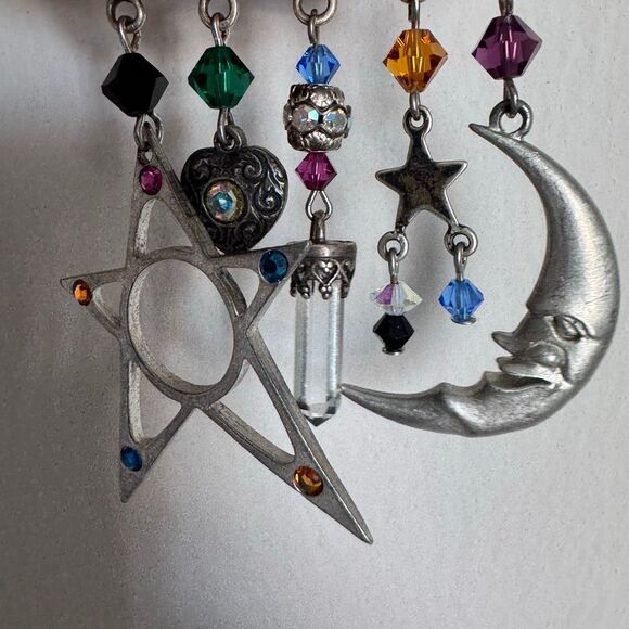 Vintage 90’s Silver Moon And Star Brooch Signed - Picture 8 of 9